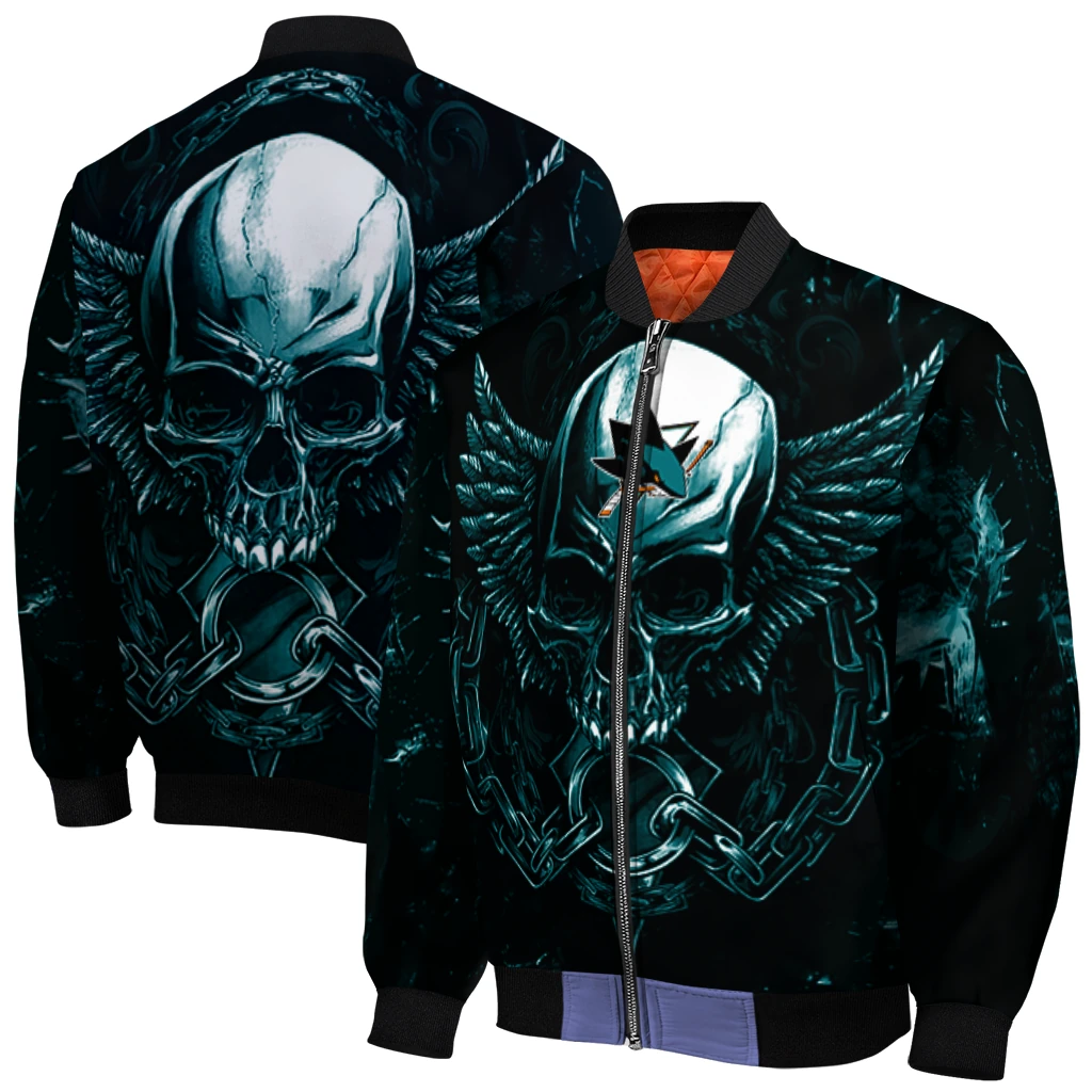 san jose sharks skull bite teal black bomber jacket best selling san jose sharks skull bite teal black bomber jacket best selling