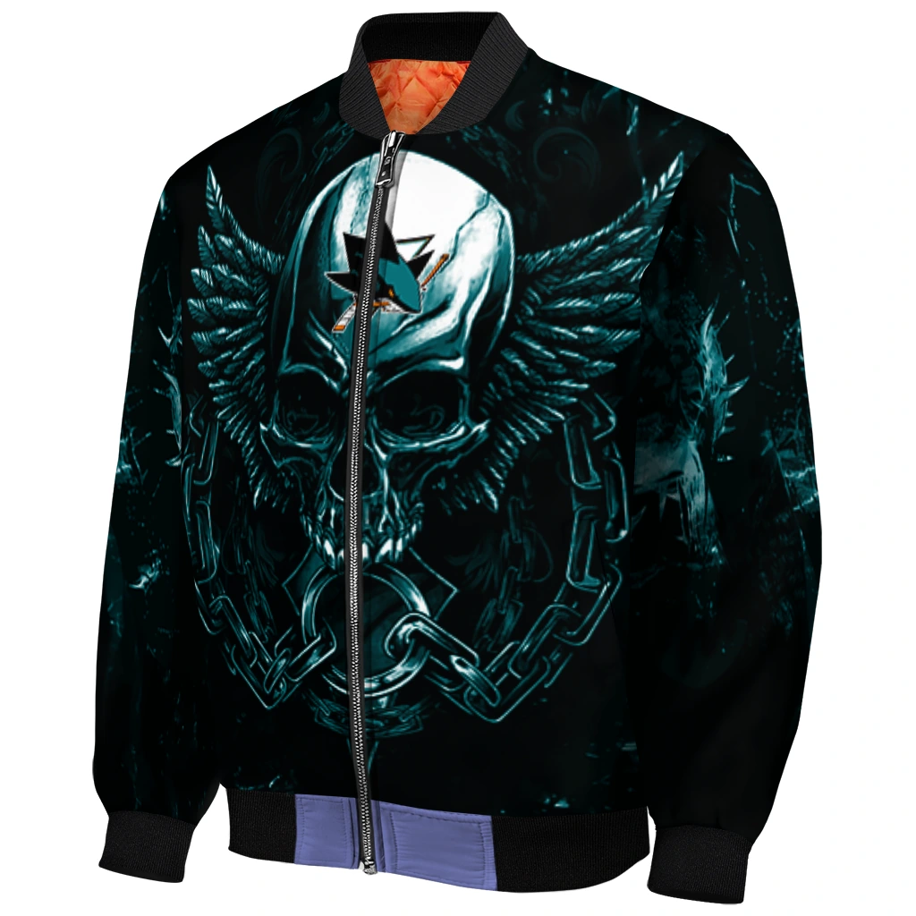 san jose sharks skull bite teal black bomber jacket fashion forward san jose sharks skull bite teal black bomber jacket fashion forward