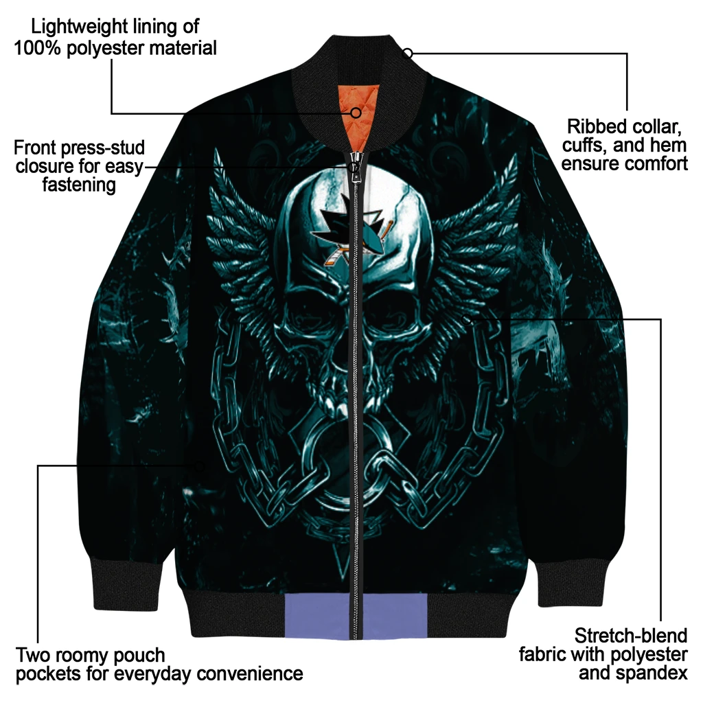 san jose sharks skull bite teal black bomber jacket new arrival san jose sharks skull bite teal black bomber jacket new arrival