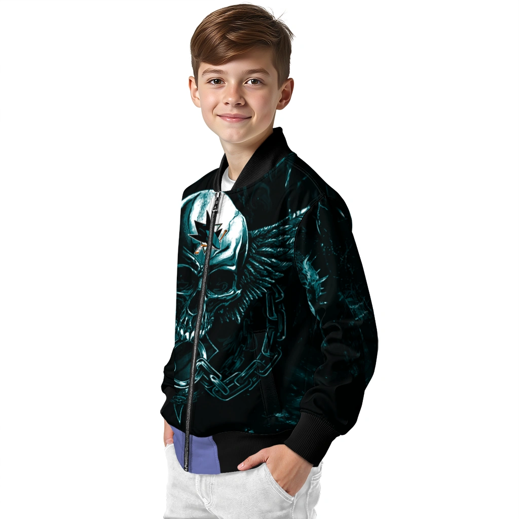san jose sharks skull bite teal black bomber jacket trendy san jose sharks skull bite teal black bomber jacket trendy