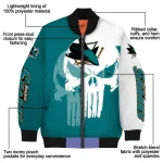 san jose sharks skull outline teal white bomber jacket best selling