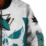 san jose sharks skull outline teal white bomber jacket best selling