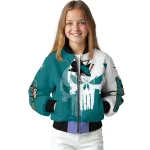 san jose sharks skull outline teal white bomber jacket best selling