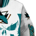 san jose sharks skull outline teal white varsity jacket best selling