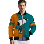 san jose sharks snoopy attitude teal bomber jacket best selling