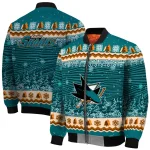 san jose sharks snowy pines teal bomber jacket best selling