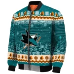 san jose sharks snowy pines teal bomber jacket best selling