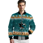 san jose sharks snowy pines teal bomber jacket best selling