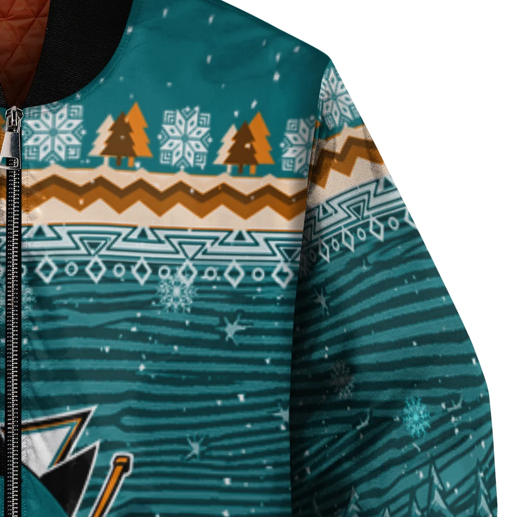 san jose sharks snowy pines teal bomber jacket premium grade san jose sharks snowy pines teal bomber jacket premium grade