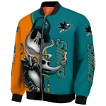san jose sharks spooky grin teal bomber jacket best selling