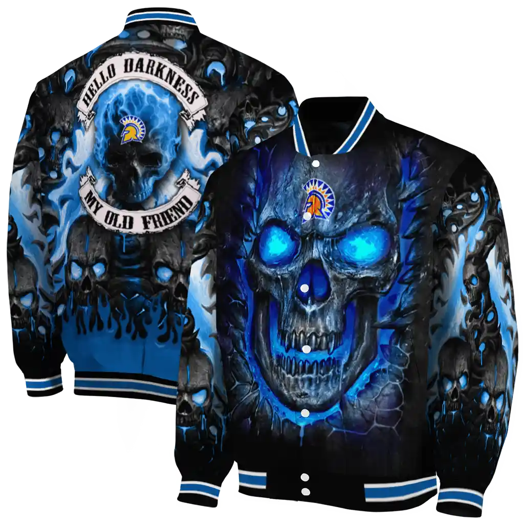 san jose state spartans inferno skull blue black varsity jacket fashion forward san jose state spartans inferno skull blue black varsity jacket fashion forward