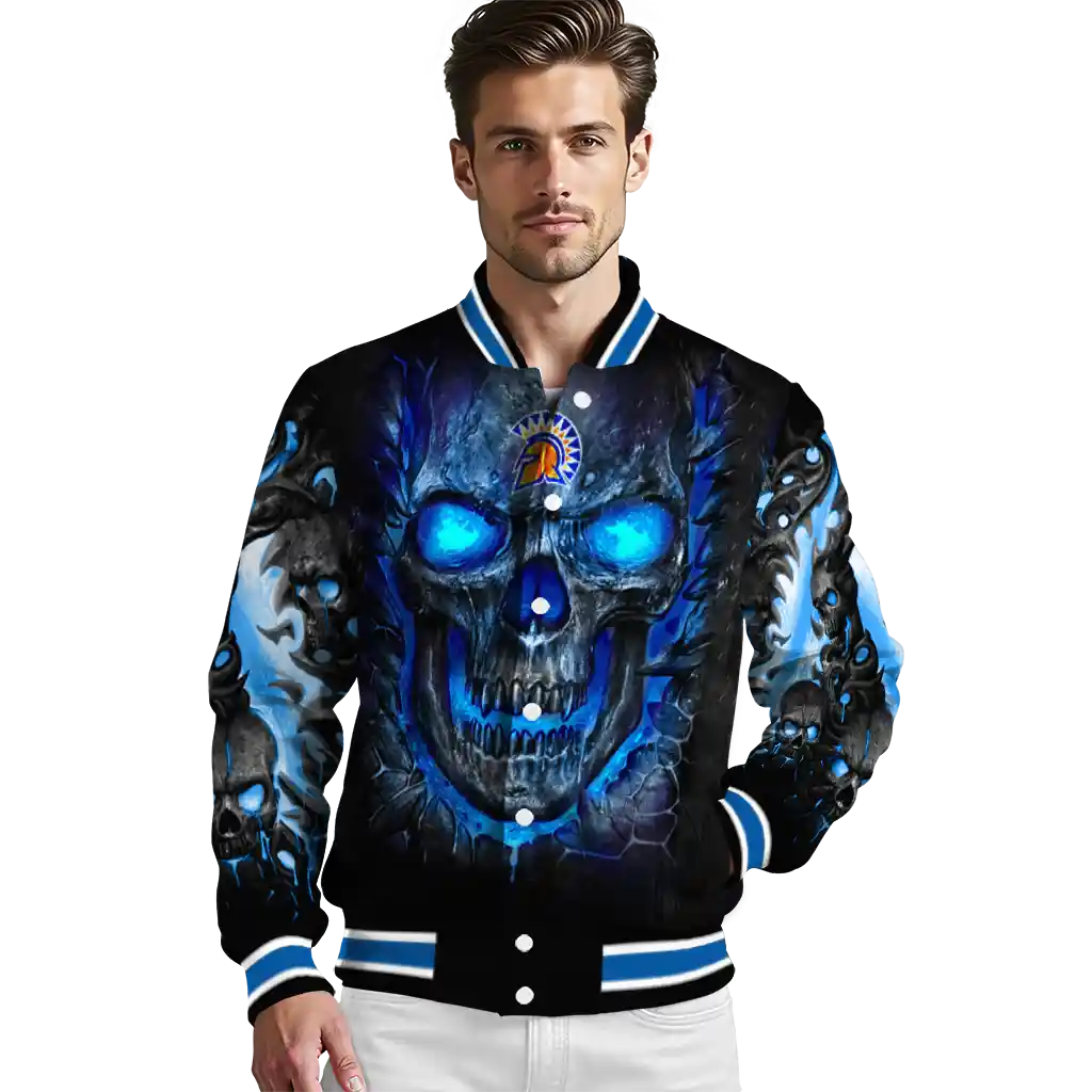 san jose state spartans inferno skull blue black varsity jacket high quality san jose state spartans inferno skull blue black varsity jacket high quality