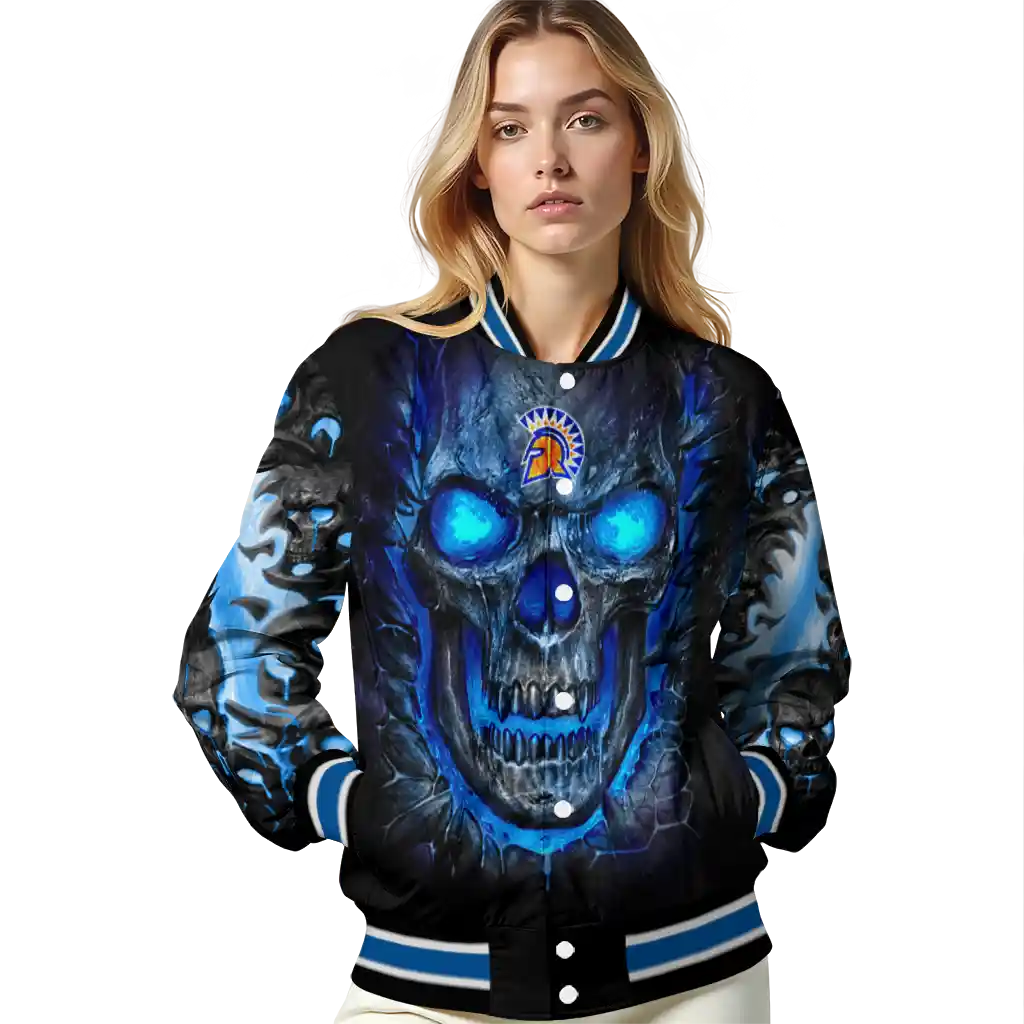 san jose state spartans inferno skull blue black varsity jacket latest model san jose state spartans inferno skull blue black varsity jacket latest model