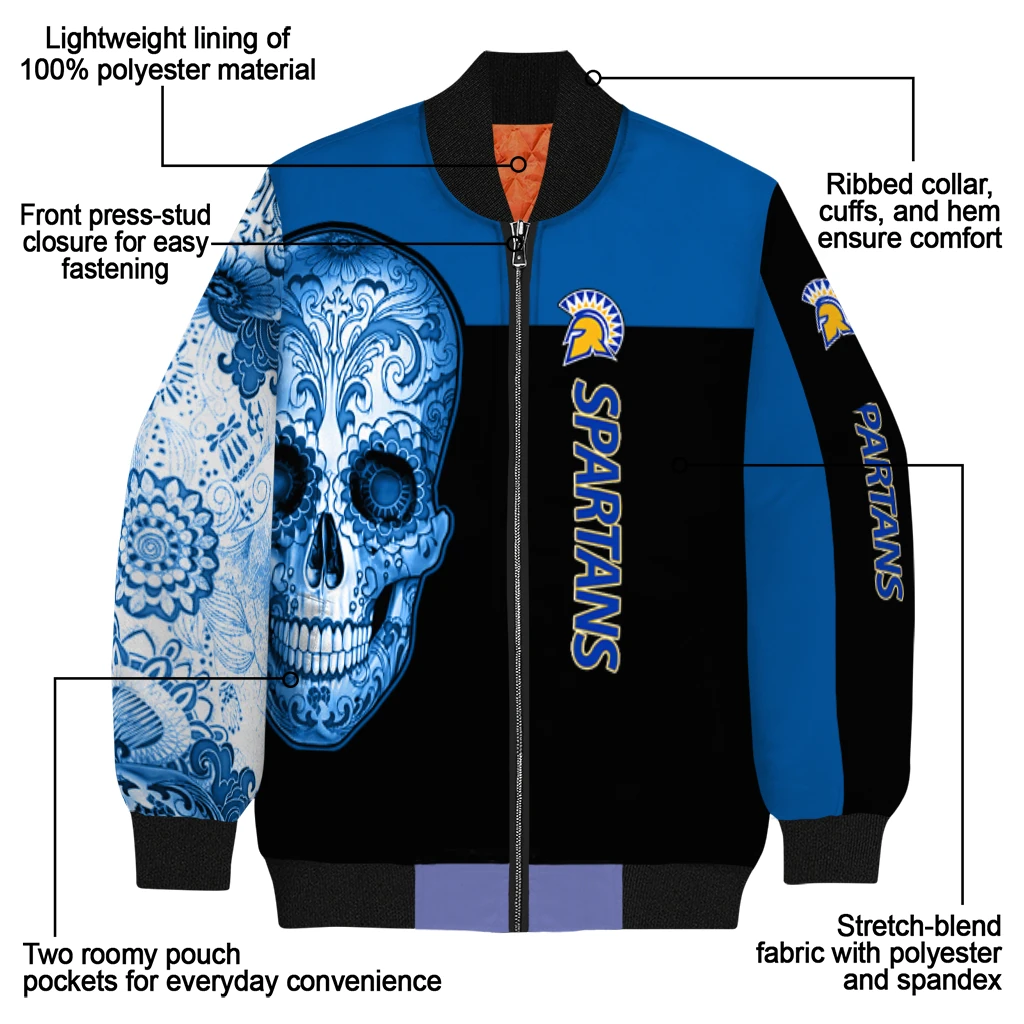 san jose state spartans intricate skull blue black bomber jacket new arrival san jose state spartans intricate skull blue black bomber jacket new arrival