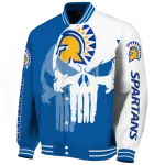 san jose state spartans skull outline blue white varsity jacket best selling