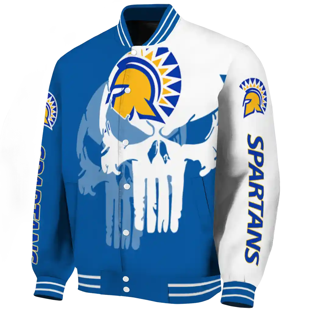 san jose state spartans skull outline blue white varsity jacket best selling san jose state spartans skull outline blue white varsity jacket best selling
