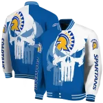 san jose state spartans skull outline blue white varsity jacket best selling