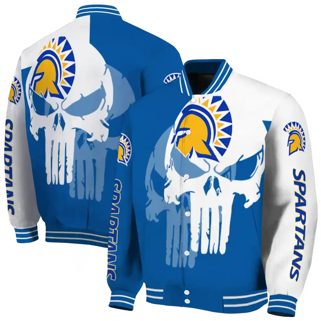 san jose state spartans skull outline blue white varsity jacket fashion forward san jose state spartans skull outline blue white varsity jacket fashion forward