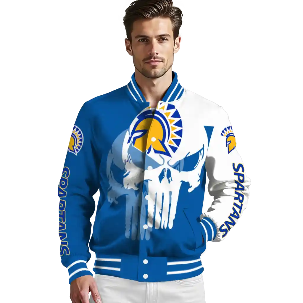san jose state spartans skull outline blue white varsity jacket high quality san jose state spartans skull outline blue white varsity jacket high quality