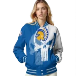 san jose state spartans skull outline blue white varsity jacket best selling