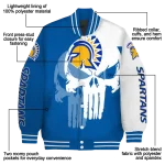 san jose state spartans skull outline blue white varsity jacket best selling