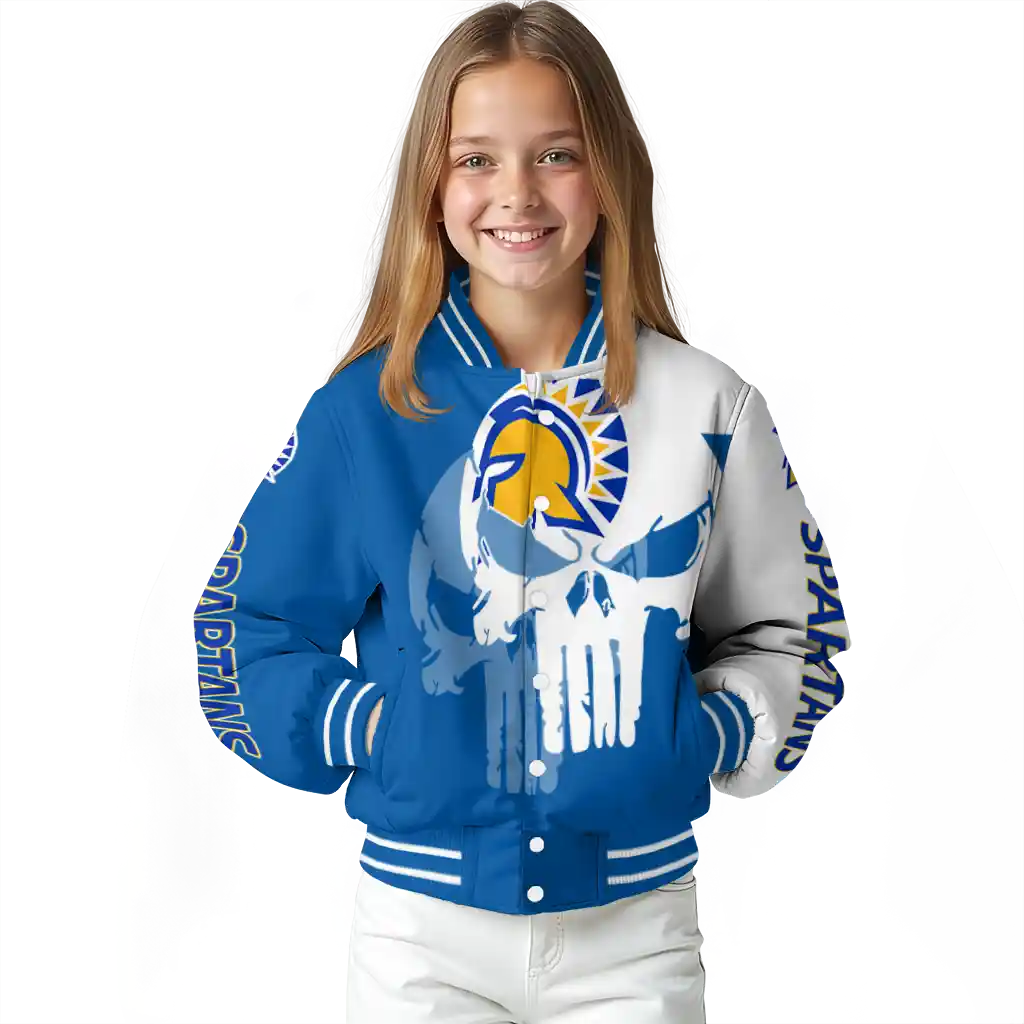 san jose state spartans skull outline blue white varsity jacket top rated san jose state spartans skull outline blue white varsity jacket top rated