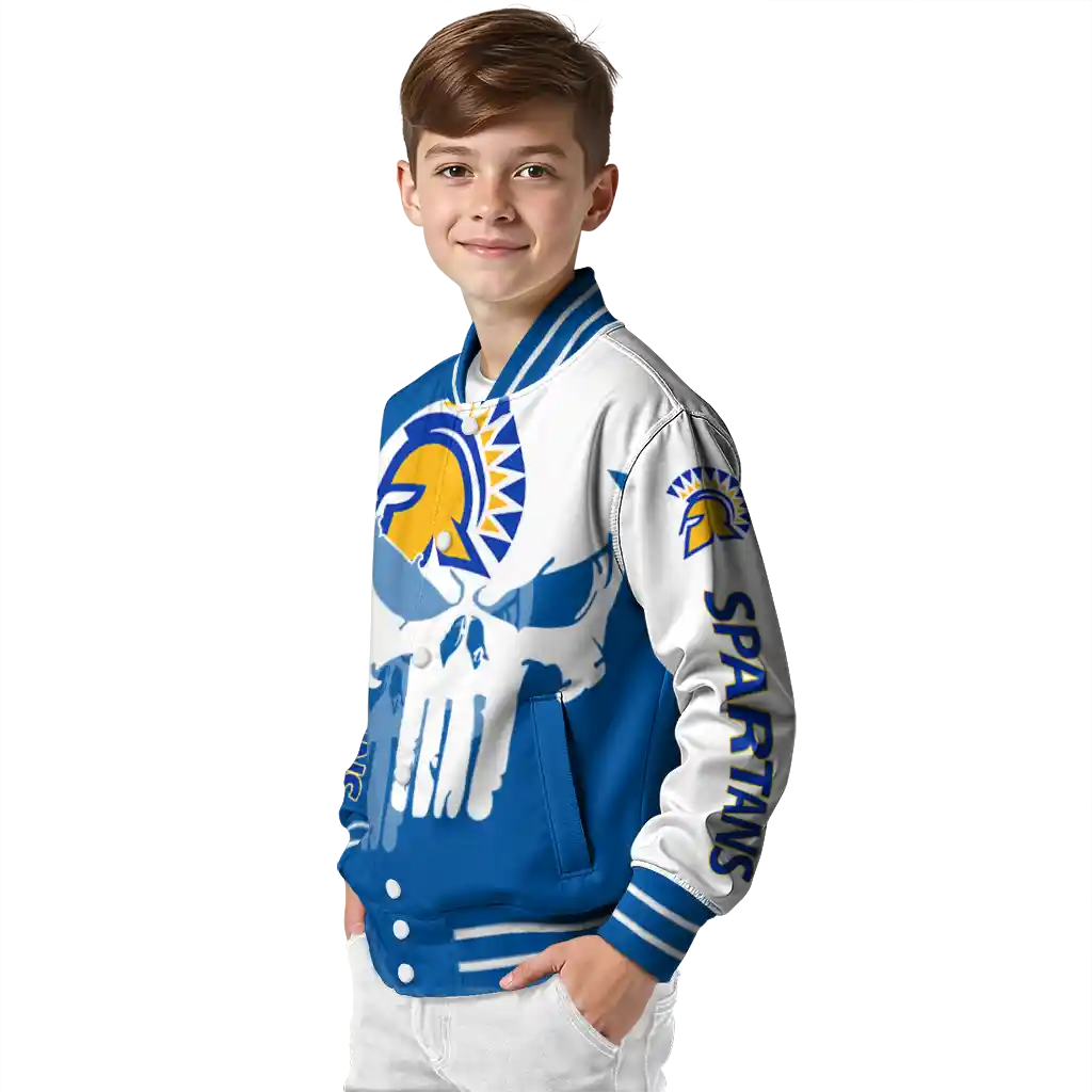 san jose state spartans skull outline blue white varsity jacket trendy san jose state spartans skull outline blue white varsity jacket trendy