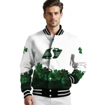 saskatchewan roughriders clovers pattern white green varsity jacket best selling