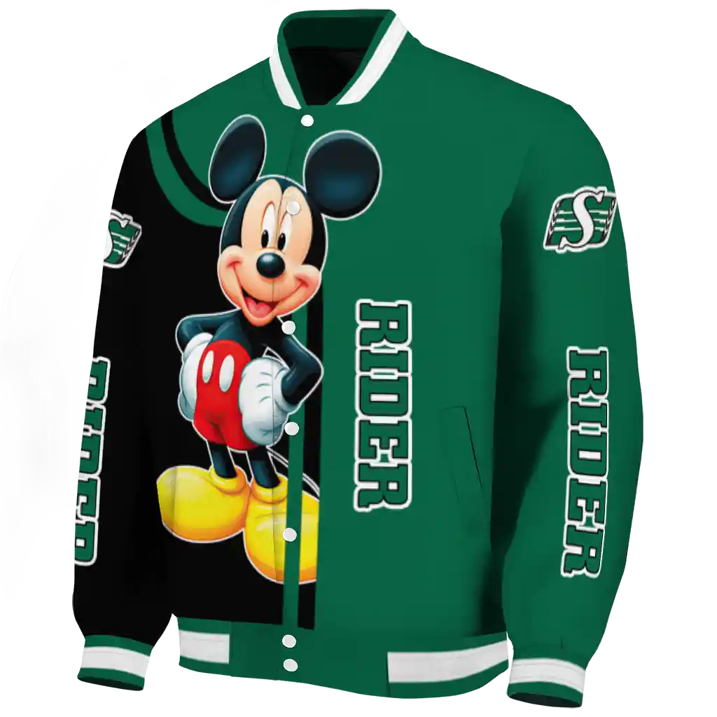 saskatchewan roughriders mickey mouse green varsity jacket best selling saskatchewan roughriders mickey mouse green varsity jacket best selling
