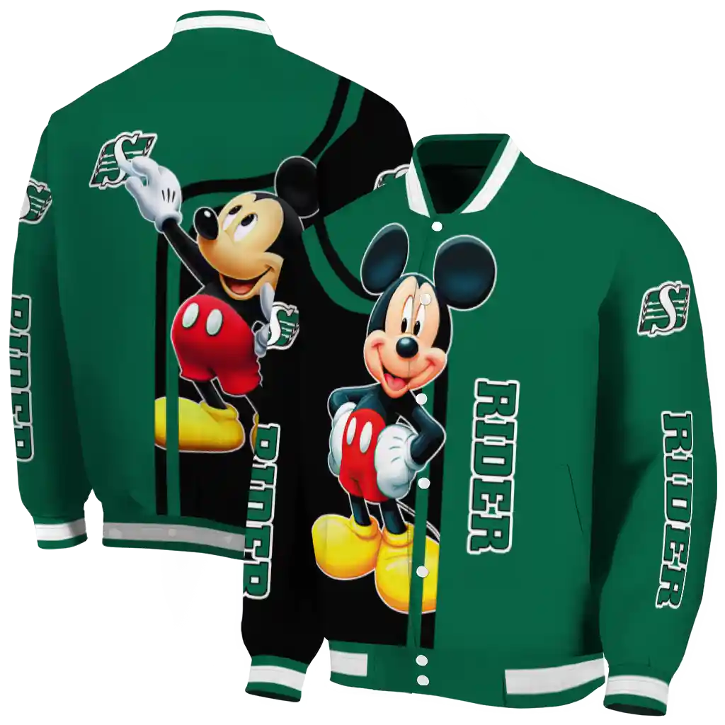 saskatchewan roughriders mickey mouse green varsity jacket fashion forward saskatchewan roughriders mickey mouse green varsity jacket fashion forward