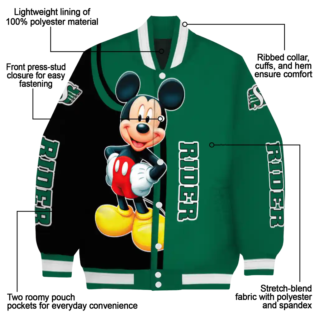 saskatchewan roughriders mickey mouse green varsity jacket new arrival saskatchewan roughriders mickey mouse green varsity jacket new arrival