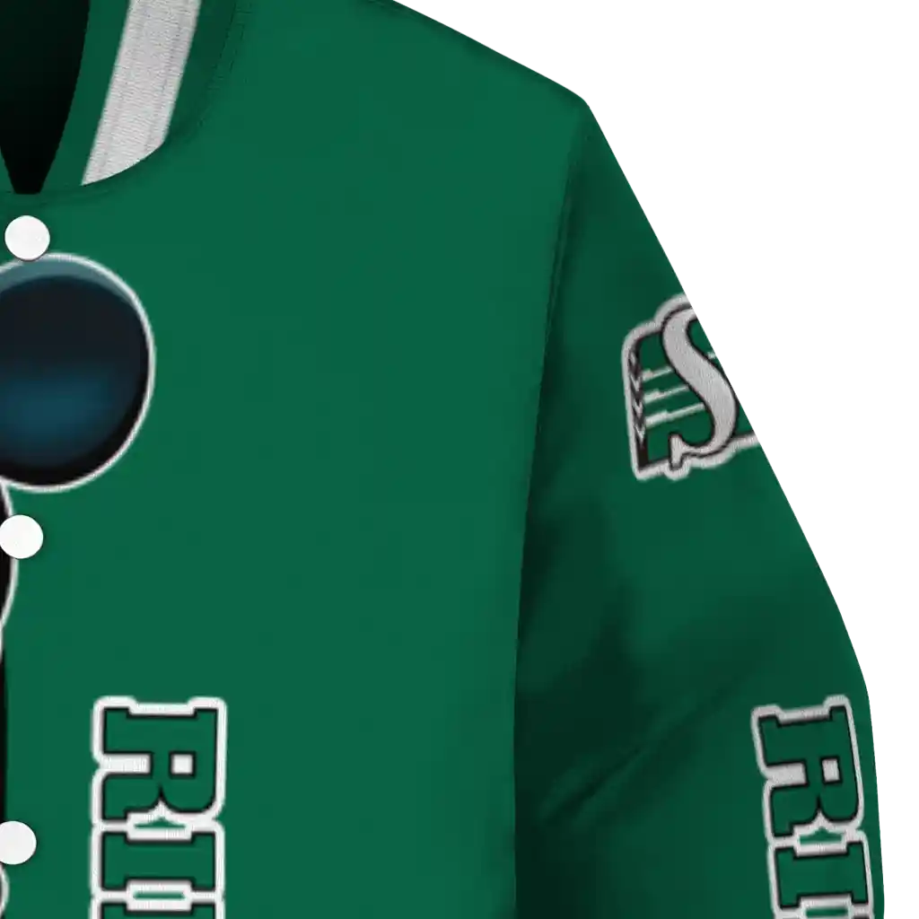 saskatchewan roughriders mickey mouse green varsity jacket premium grade saskatchewan roughriders mickey mouse green varsity jacket premium grade