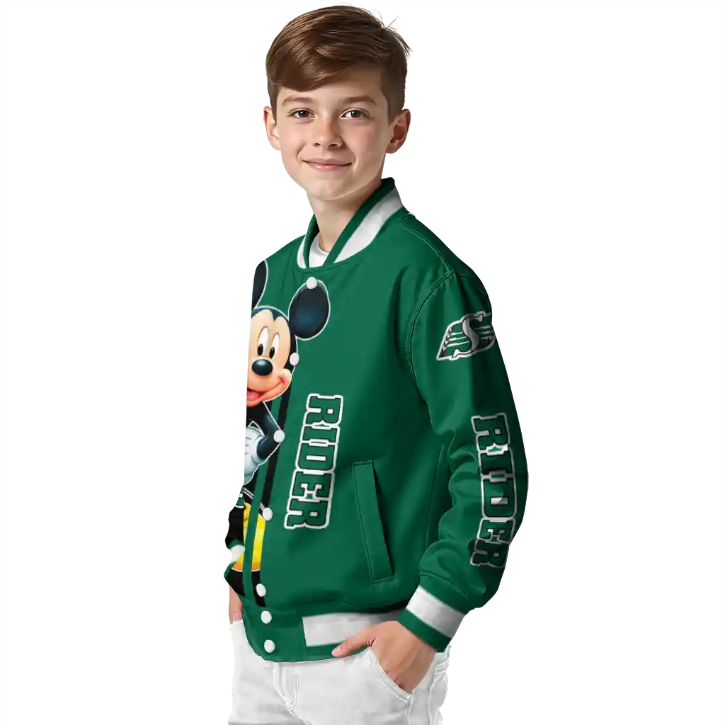 saskatchewan roughriders mickey mouse green varsity jacket trendy saskatchewan roughriders mickey mouse green varsity jacket trendy