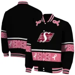 saskatchewan roughriders pink ribbon black pink varsity jacket best selling