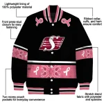 saskatchewan roughriders pink ribbon black pink varsity jacket best selling