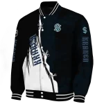 seattle kraken distressed slash blue black varsity jacket best selling