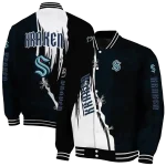 seattle kraken distressed slash blue black varsity jacket best selling