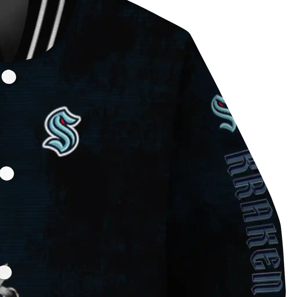 seattle kraken distressed slash blue black varsity jacket premium grade seattle kraken distressed slash blue black varsity jacket premium grade