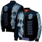seattle kraken fire skull blue black bomber jacket best selling