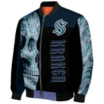 seattle kraken fire skull blue black bomber jacket best selling