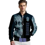 seattle kraken fire skull blue black bomber jacket best selling