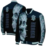 seattle kraken fire skull blue black varsity jacket best selling