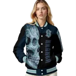 seattle kraken fire skull blue black varsity jacket best selling