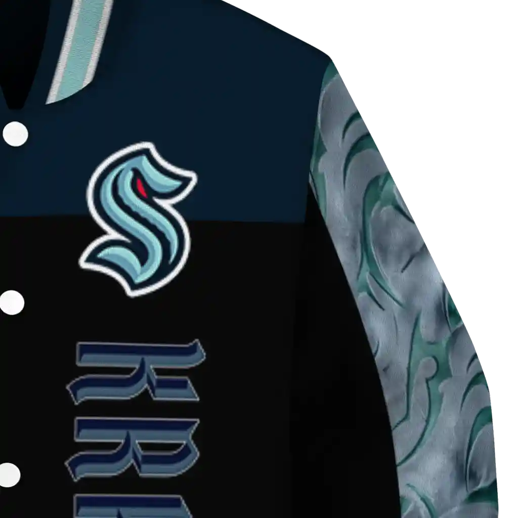 seattle kraken fire skull blue black varsity jacket premium grade seattle kraken fire skull blue black varsity jacket premium grade