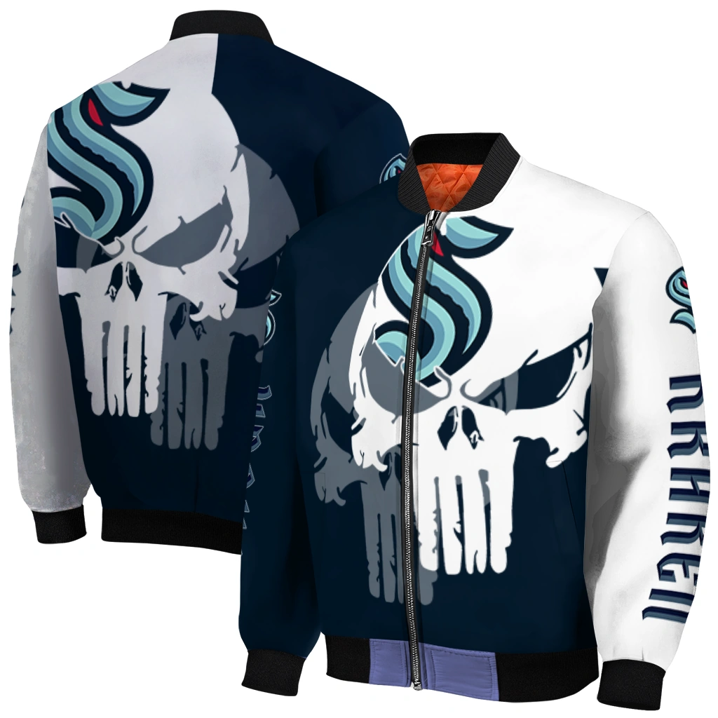seattle kraken skull outline blue white bomber jacket best selling seattle kraken skull outline blue white bomber jacket best selling