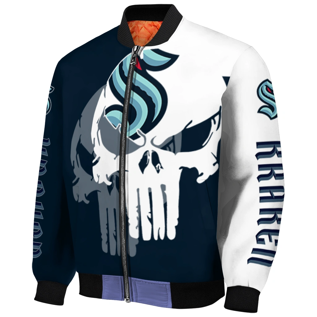 seattle kraken skull outline blue white bomber jacket fashion forward seattle kraken skull outline blue white bomber jacket fashion forward