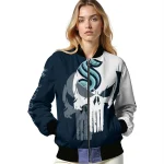seattle kraken skull outline blue white bomber jacket best selling