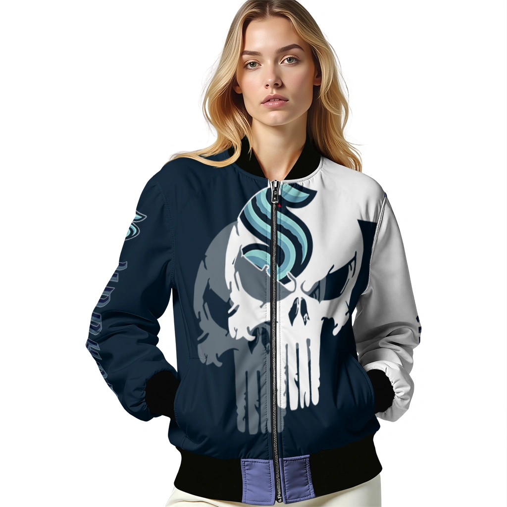 seattle kraken skull outline blue white bomber jacket latest model seattle kraken skull outline blue white bomber jacket latest model