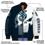 seattle kraken skull outline blue white bomber jacket best selling