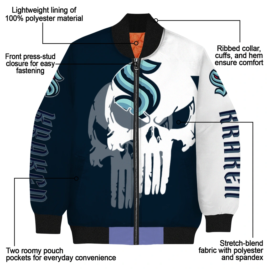 seattle kraken skull outline blue white bomber jacket new arrival seattle kraken skull outline blue white bomber jacket new arrival